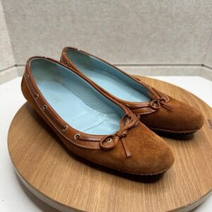 Lambertson Truex Suede Leather Ballet Flats Brown Bow Accent‎ Shoes Size 6.5